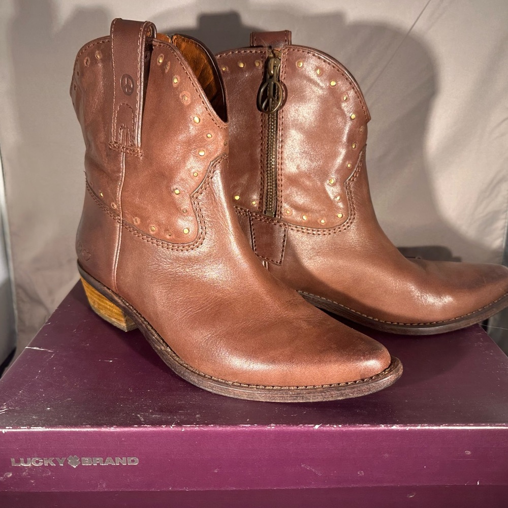 Lucky Brand Leather Cowboy Booties